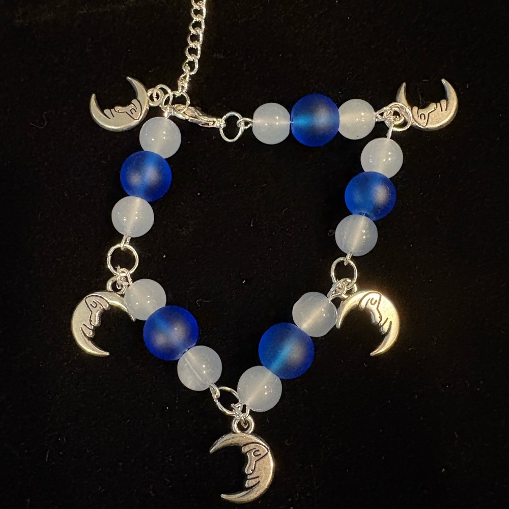 Blue and White Moon Charm Bracelet